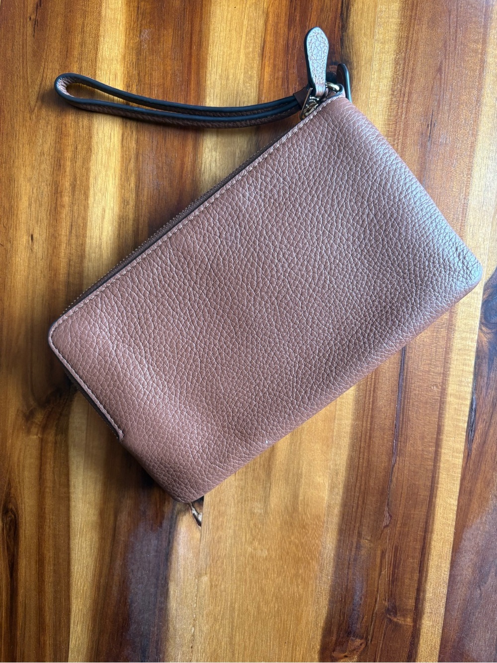 COACH Pebble Leather Wristlet in Cognac Brown with Hold Hardware - Picture 3 of 6